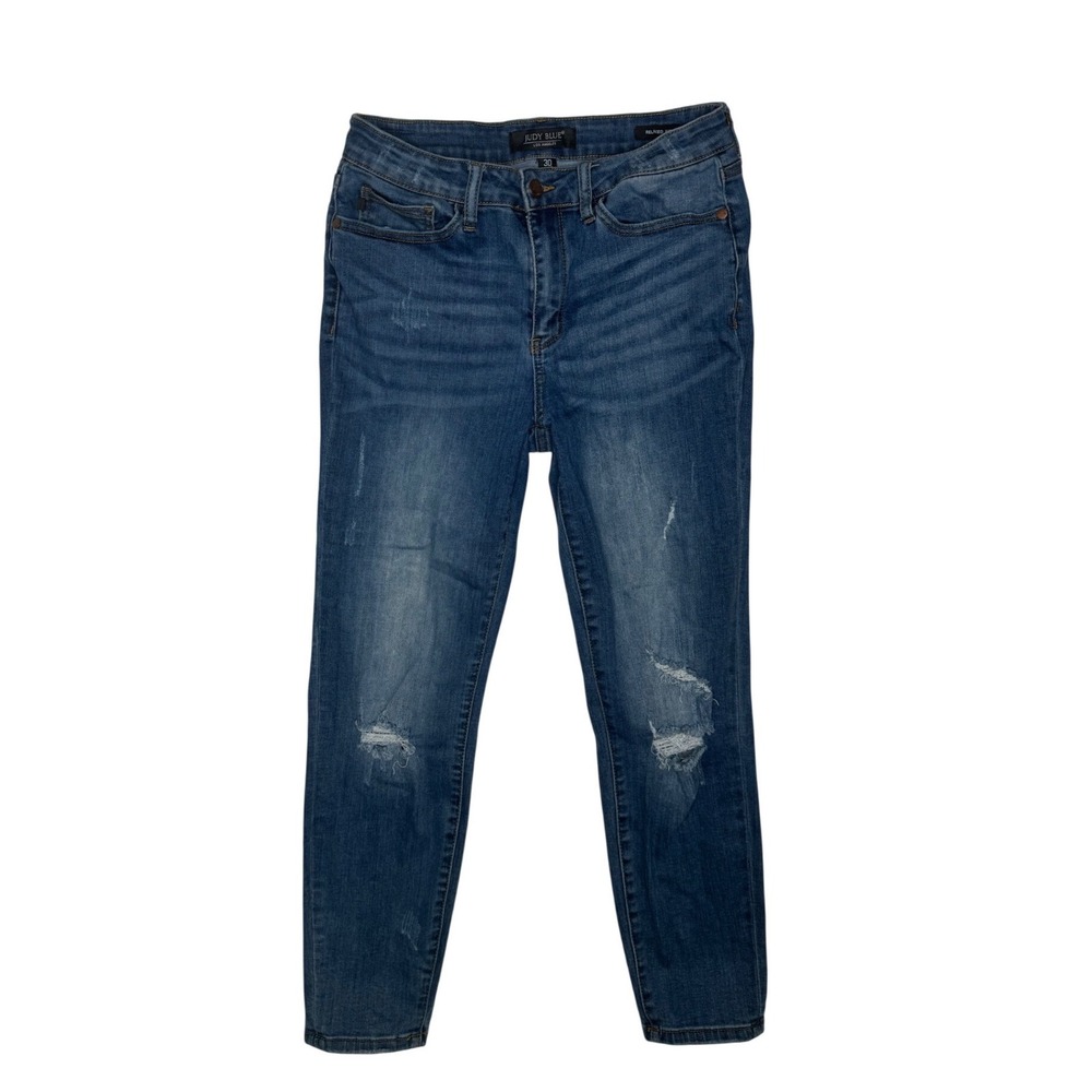 Judy Blue Relaxed Fit‎ Skinny Jeans Medium Wash Distressed Ripped Denim Size 30